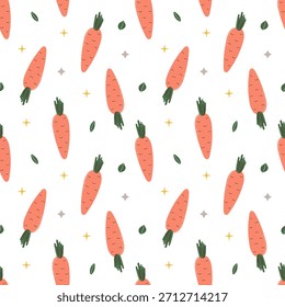 Patrón sin fisuras con zanahorias sobre fondo blanco. Otoño y concepto de cosecha. Ilustración vectorial de estilo plano.