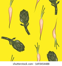 seamless pattern with carrots on a yellow background