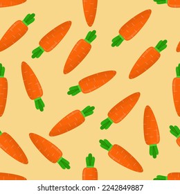 Seamless pattern with carrots on a yellow background. Cute textile pattern