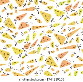 Seamless pattern with carrots. Simple children's drawing. Vector illustration