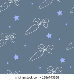 seamless pattern with carrots and stars on blue background. vector image. can be used as postcard, background, packaging paper and textile design.