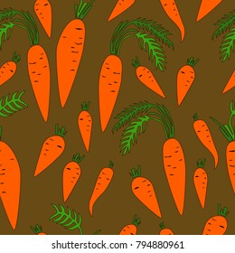 Seamless pattern of carrots with tops.