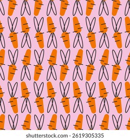 Seamless pattern with carrots. Vector pink background, print, design element