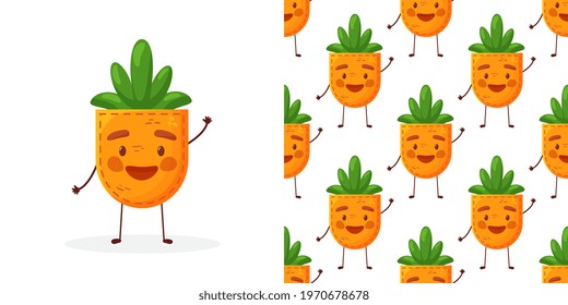 Seamless pattern Carrot-shaped patch pocket. Character pocket carrot. Cartoon style. Design element. Template for your shirts, books, stickers, cards, posters. 