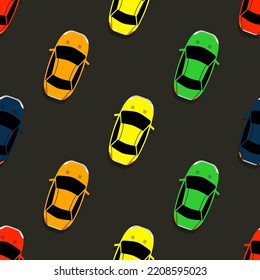 Seamless pattern of cars (aerial view) in various colors