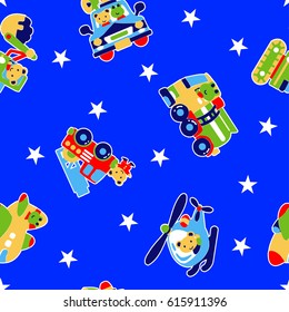 Seamless pattern with Cars and airplanes. Vector background for kids.