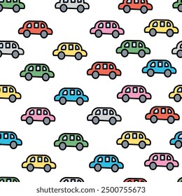 seamless pattern with cars in doodle style . Design for backgrounds, textile, fabric, print, wallpaper, wrapping