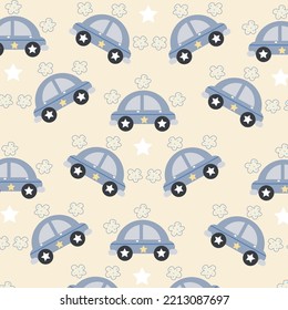 Seamless pattern with cars and flowers perfect for wrapping paper