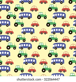 Seamless pattern with cars on light yellow background