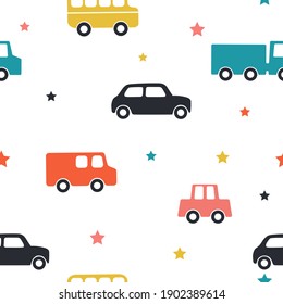 Seamless pattern with cars on the road. Children's background for textiles.
