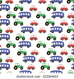 Seamless pattern with cars on white background