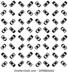 Patrón transparente con camiones. Vista superior de los camiones conduciendo por la carretera. Perfecto para cursos de conducción, envoltura o diseño web. Ilustración plana vectorial.