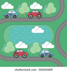 Seamless pattern with cars and trees