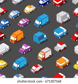 Seamless pattern of cars and trucks city transport industry
