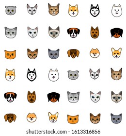 seamless pattern with carton cats and dogs of different breeds