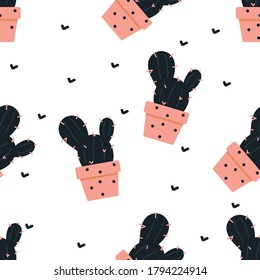 Cartón de patrón sin foco con cactus lindo. para papel de impresión de tela, textil, papel de envoltura de regalo