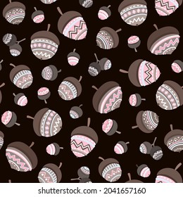 Seamless pattern with cartoon acorns and oak leaves for childrens prints in pastel colors. Suitable for printing on fabrics, textiles, wrapping paper, packaging, postcards. 