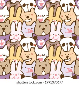 Seamless Pattern of Cartoon Animal Face Illustration Design