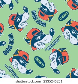 Seamless pattern of a cartoon animal and typography elements. For Boys t-shirt.
