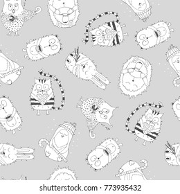 Seamless pattern with cartoon animals.