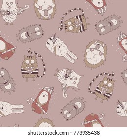 Seamless pattern with cartoon animals.