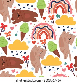 seamless pattern cartoon animals and cute stuff for kids wallpaper, fabric print, gift wrapping paper.