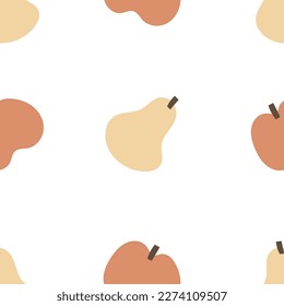 Seamless pattern with cartoon apple, pear, decor elements on a neutral background. fruit theme. vector. hand drawing. design for fabric, print, wrapper, textile