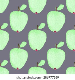 Seamless pattern with cartoon apples. Hand-drawn background. Vector illustration. Real watercolor drawing.