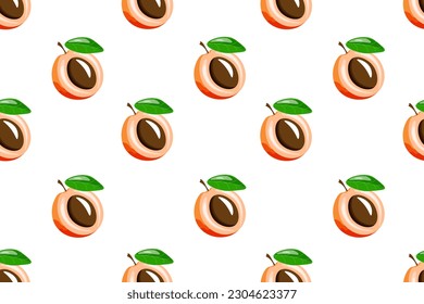 Patrón sin problemas con Cartoon Apricot. Apricots Cortar un adorno interminable. Ilustración vectorial. Fondo de frutas de verano. Papel de escritorio y papel de cama impreso. Diseño de delantal de cocina.