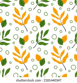 Seamless pattern with cartoon autumn leaves, decoration elements. Forest, vector flat style. nature theme. hand drawing. design for fabric, textile, wrapper, print
