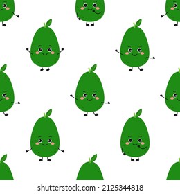 seamless pattern with cartoon avocado fruit, vector illustration in flat style for fabric print, textile, wrapping paper