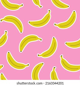 Seamless pattern with cartoon bananas on a pink background.