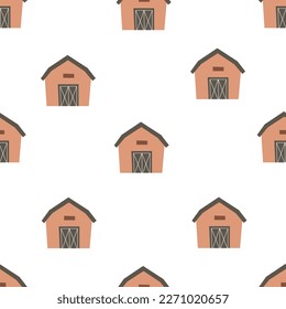 Seamless pattern with cartoon barn. Farm. Flat colorful vector for kids. hand drawing. animals. baby design for fabric, textile, wrapper, print.