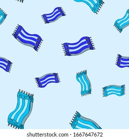 Seamless pattern of cartoon beach towels. Illustration of a lying blanket. Vector sketch illustration for print, web, mobile and infographics on a white background.