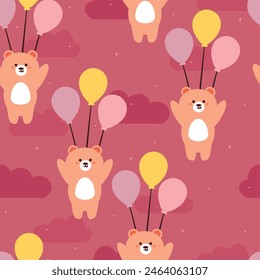 seamless pattern cartoon bear with air balloon and sky element. cute animal wallpaper illustration for gift wrap paper