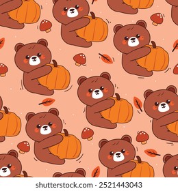 seamless pattern cartoon bear with autumn vibes. cute autumn fall wallpaper for fabric print, gift wrap paper