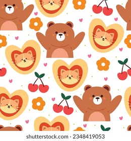 seamless pattern cartoon bear and cat. cute animal wallpaper for textile, gift wrap paper