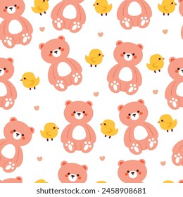 seamless pattern cartoon bear and chick. cute animal wallpaper illustration for gift wrap paper