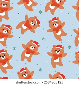 seamless pattern cartoon bear in christmas day. cute christmas wallpaper for fabric print, gift wrap paper