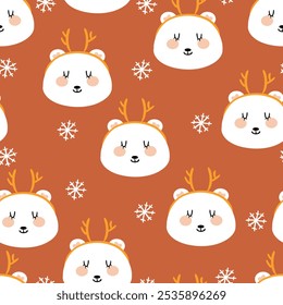 Oso inconsútil de la historieta del modelo en el día de la Navidad. Fondo de pantalla lindo de la Navidad para la impresión de la tela, papel del abrigo del regalo