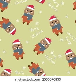 Sem emenda padrão de desenho animado urso com Natal. bonito Natal e inverno papel de parede para impressão de tecido, papel de embrulho de presente