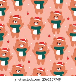 seamless pattern cartoon bear with christmas and winter stuff. cute christmas and winter wallpaper for fabric print, gift wrap paper