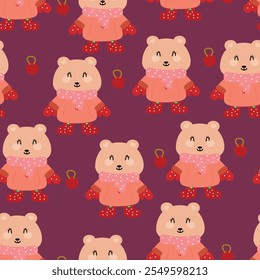 Seamless pattern cartoon bear, cute christmas and winter wallpaper for fabric print, gift wrap paper