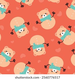 Seamless pattern cartoon bear. cute christmas and winter wallpaper for fabric print, gift wrap paper