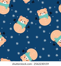 Seamless pattern cartoon bear. cute christmas and winter wallpaper for fabric print, gift wrap paper