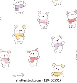 Seamless Pattern with Cartoon Bear Design on White Background