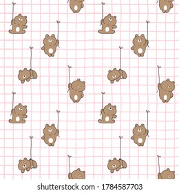 Seamless Pattern with Cartoon Bear Design on White Background with Pink Table