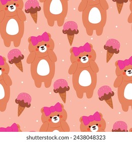 seamless pattern cartoon bear with dessert. cute animal wallpaper illustration for gift wrap paper