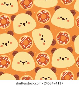oso de dibujos animados de patrón sin fisuras con postre. ilustración de Fondo de pantalla animal lindo para papel envuelto de regalo