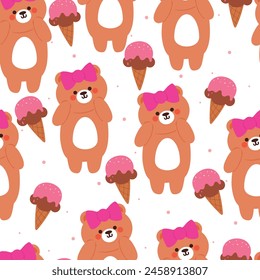 seamless pattern cartoon bear with dessert. cute animal wallpaper illustration for gift wrap paper